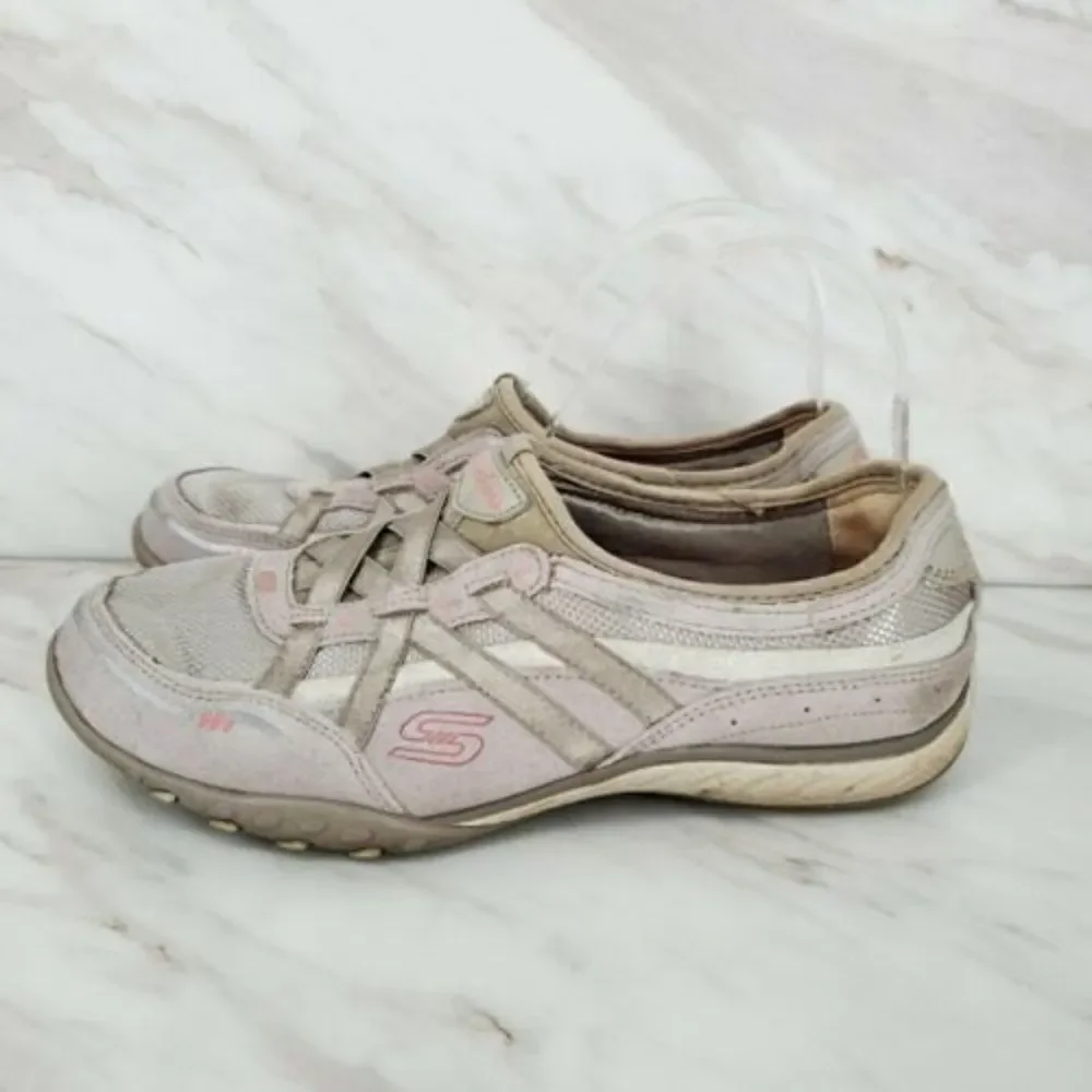 Skechers Relaxed‎ Fit Womens 8.5 Memory Foam Tan Pink Slip On Shoes 22451